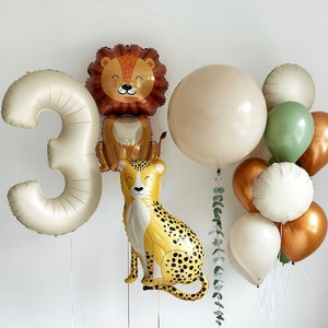 Ensemble de ballons safari dans la jungle pastel avec lion et léopard - Charmante décoration pour baby shower et anniversaires (eucalyptus non inclus dans l'ensemble)