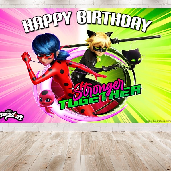 5x3FT Miraculous Ladybug Backdrop for Birthday Party Decorations. Cartoon Miraculous Ladybug Background for Theme Birthday.