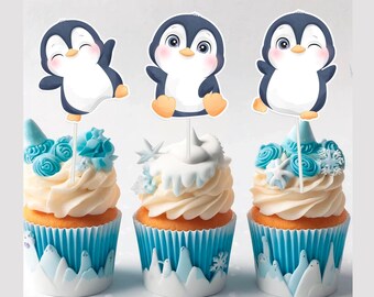 10 pcs Penguin Cupcake Toppers - Adorable Arctic Animal Cake Decorations for Winter Parties