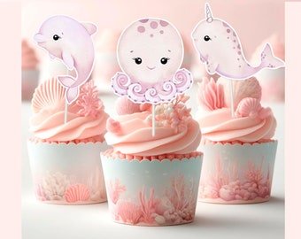 10 pcs Cute Under the Sea Cupcake Toppers for Baby Shower and Birthday - Ocean Party Decor
