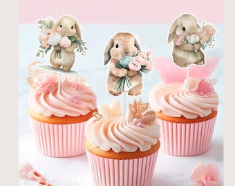 10 Pcs Little Bunny Cupcake Toppers for Baby Shower and Birthday - Adorable Party Decor