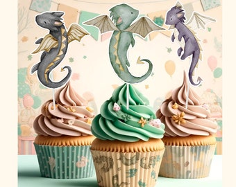10 pcs Dragon Cupcake Toppers - Magical Dragon Cake Decorations for Fantasy Parties