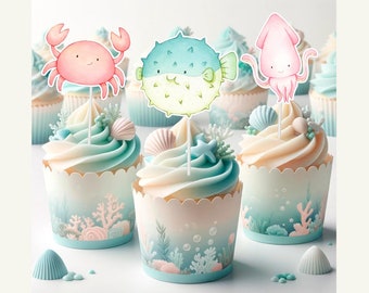 Under The Sea Cupcake Toppers for kids | Under The Sea Baby Shower Birthday Decorations for kids | Under The Sea Party Supplies