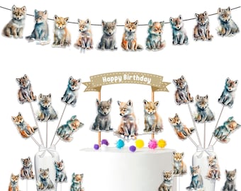 Wolf Birthday Party Decoration Set , Forest Animals Bundle Theme Party Supplies.