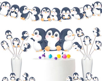 Penguin Party Decor Set - Charming and Playful for Birthdays & Baby Showers