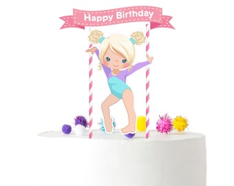Adorable Gymnastics Birthday Cake Topper - Vibrant Gymnast Girl Decoration - Perfect for Gymnastic-Themed Party Celebrations