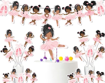 Enchanting Pink Afro Ballerina Party Set - Centerpieces, Cupcake Toppers, Cake Topper & Banner for Celebrations