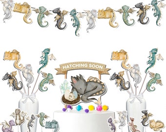 Dragons Baby Shower Party Decoration Set , Magic Dragon Theme Party Supplies Bundle for Baby Shower.