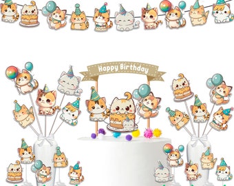 Kawaii Cats Birthday Party Decoration Set ! Great Bundle for Pets Theme!