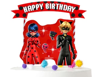 Miraculous Ladybug Cake Topper. Cartoon Miraculous Ladybug Party Supplies for Birthday Theme Party.