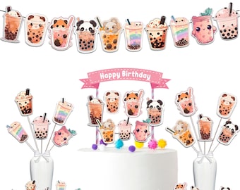 Boba Milk Tea Birthday Party Decoration Set! Great Bundle for Bubble Tea Theme for Girls!