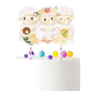 Adorable Handcrafted Sheep Cake Topper for Baby Shower - Delicate Floral Design, Perfect for Gender Neutral Celebrations
