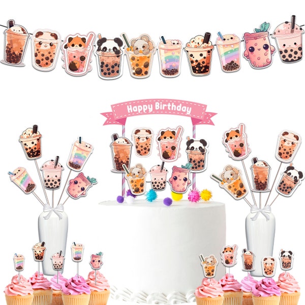 Boba Milk Tea Birthday Party Decoration Set! Great Bundle for Bubble Tea Theme for Girls!