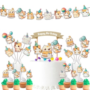 Kawaii Cats Birthday Party Decoration Set ! Great Bundle for Pets Theme!