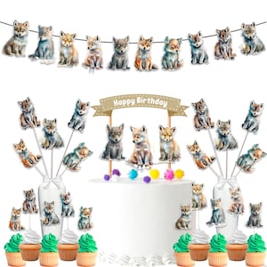 Wolf Birthday Party Decoration Set , Forest Animals Bundle Theme Party Supplies.