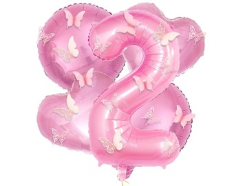 Pink Butterfly Foil Balloons Set for Birthday Decorations . Floral Butterflies Party Theme 18 Inches Pink Mylar Balloons (Custom Number)