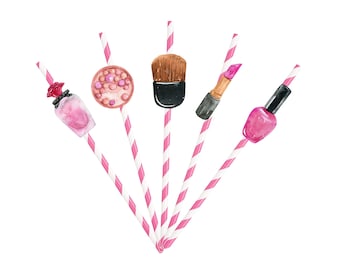 10 PCS Make Up Straws for Baby Shower , 1st Birthday |  Beauty | Spa Baby Shower Party Supplies | Makeup Theme Party Decorations