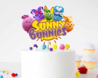 Décoration pour gâteau Sunny Bunnies | Fournitures de fête de lapins ensoleillés de dessin animé pour le thème de fête d'anniversaire | Décorations d'anniversaire colorées Sunny Bunnies
