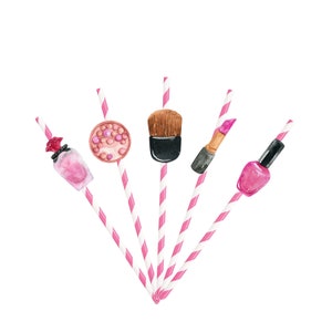 10 PCS Make Up Straws for Baby Shower , 1st Birthday |  Beauty | Spa Baby Shower Party Supplies | Makeup Theme Party Decorations