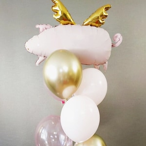 Flying Pig Balloon Ensemble - Pink and Gold Set for Parties and Showers