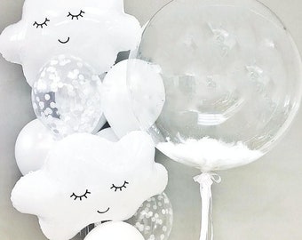 Serene Clouds & Clear Balloon Bouquet - Dreamy White Decor for Baby Showers and Birthdays
