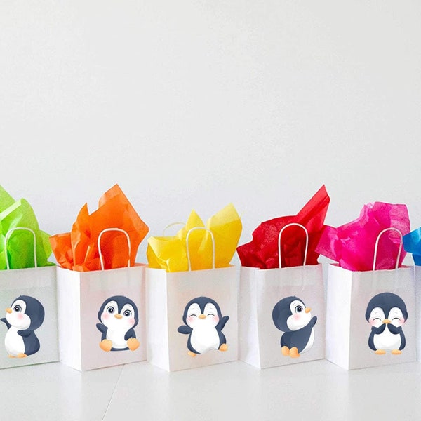 6 Pcs Penguin Winter Party Favor Bags | Under The Sea Birthday Party Supplies | Ocean Animals Birthday Decorations Favors