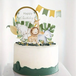 Ensemble de décoration de gâteau animaux de la jungle Safari pour anniversaire d'enfant - Décorations de fête sur le thème tropical