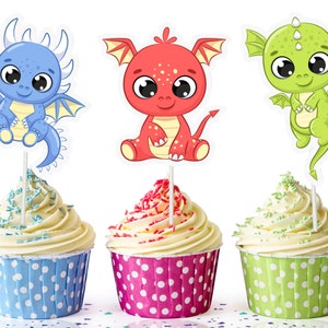 10 pcs Dragons Theme Cupcake Toppers for kids | Dragon Party Supplies for Birthday , Baby Shower | Dragons Party Supplies