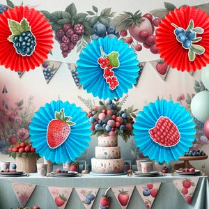 5 Pcs Berries Tissue Hanging Fans Set, 12-Inch, Perfect for Garden-Themed Birthday Parties & Baby Showers