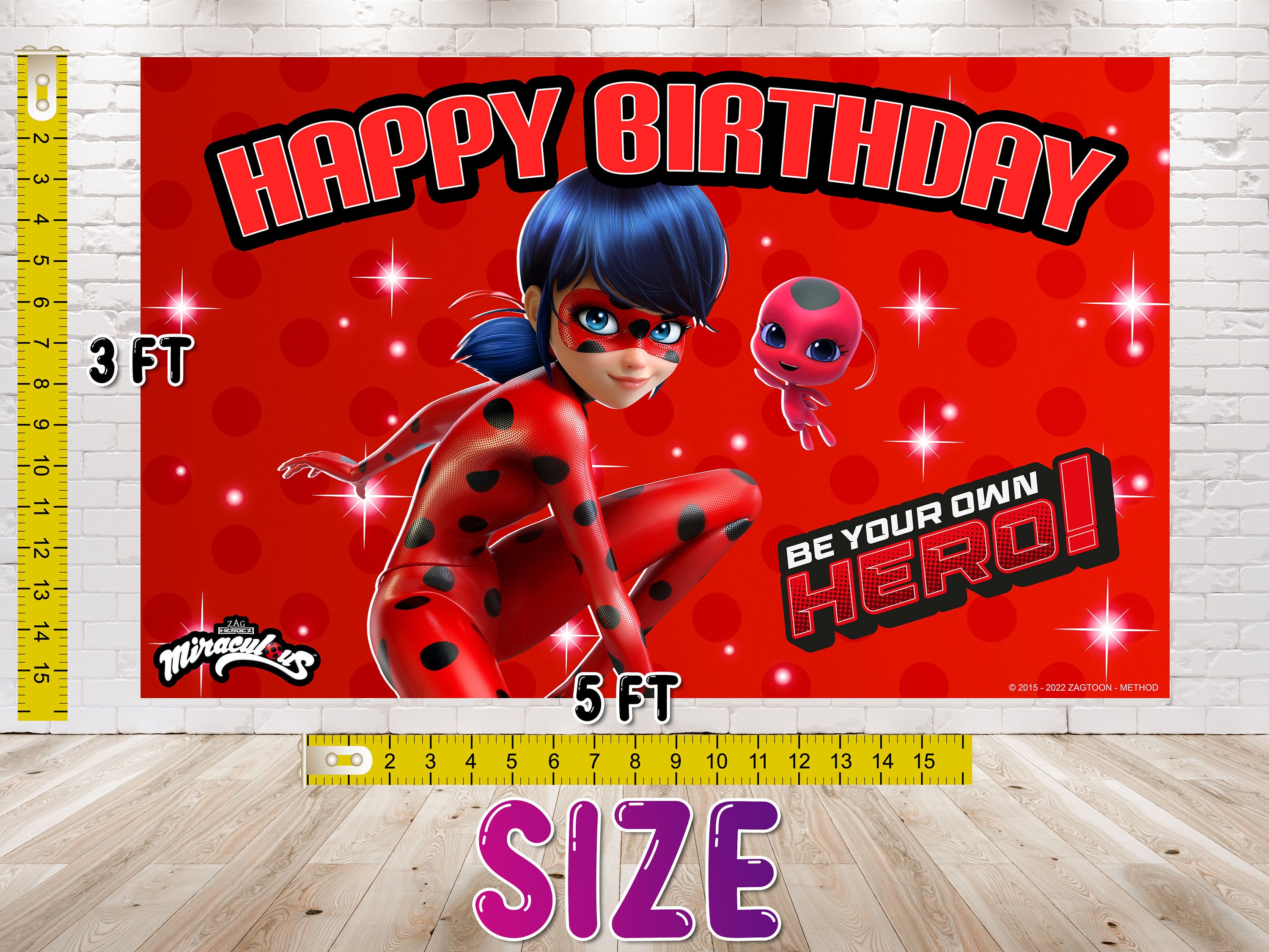5x3ft Miraculous Ladybug Backdrop for Birthday Party Decorations. Cartoon  Miraculous Ladybug Background for Theme Birthday. 