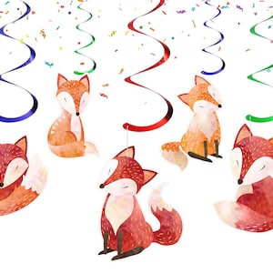 Woodland Fox Swirls for Baby Shower | Wildlife Hanging Ceiling Streamers Swirl for kids | Forest Foxes Animals Birthday Party Supplies