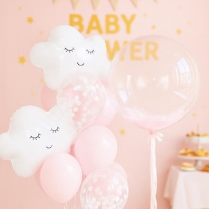 Whimsical Pink and White Cloud Balloon Set - Perfect for Baby Showers, Birthdays, and Gender Reveals
