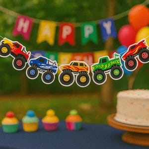 Trucks Birthday Banner Truck Theme Party Supplies | Birthday Decorations for Car Theme