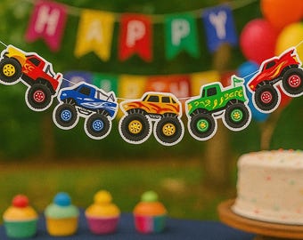 Trucks Birthday Banner Truck Theme Party Supplies | Birthday Decorations for Car Theme