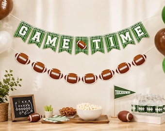 Game Time Football Banner – Touchdown Party Garland – Super Bowl Tailgate Sports Decoration