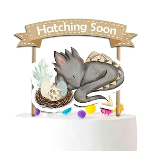 Little Dragon Hatching Soon Cake Topper for Theme Dragons Baby Shower Party Supplies and Decorations