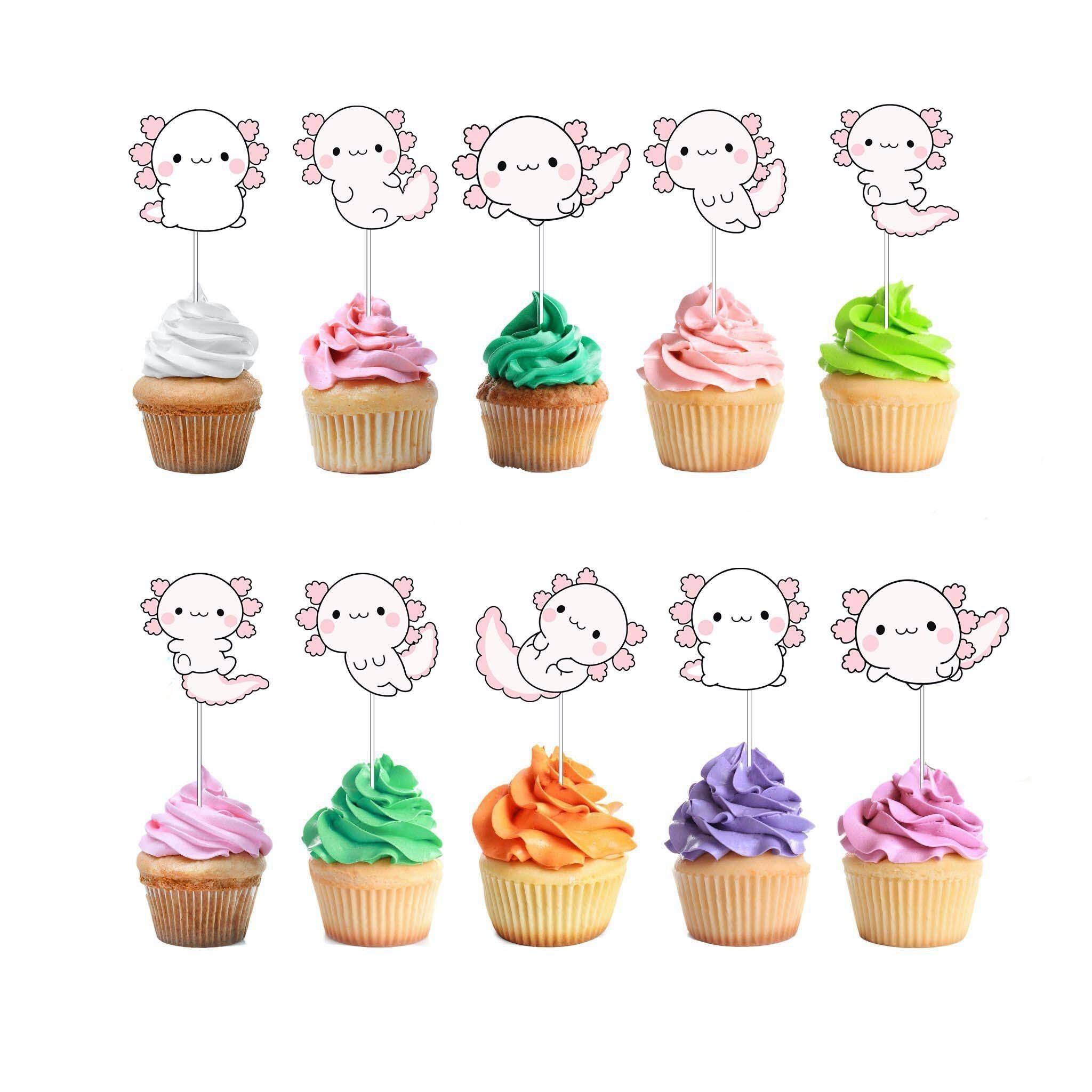 Axolotl Watercolor Cupcake Toppers by KM Studio