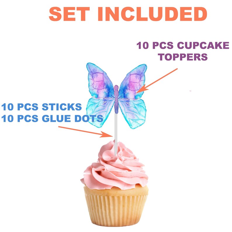 10 Pcs Butterfly Cupcake Toppers Watercolor Theme for Kids Etsy