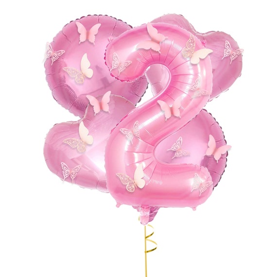 Pink Butterfly Foil Balloons Set for Birthday Decorations . Floral Butterflies Party Theme 18 Inches Pink Mylar Balloons (Custom Number)