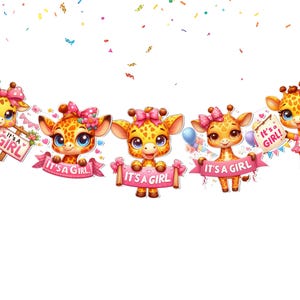 It&#39;s a Girl Giraffe Banner – Cardstock Baby Shower Garland | Pink Jungle Animal Theme Girl Party Decoration