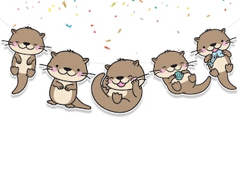 Bannière d'anniversaire de loutre Articles de fête pour amis animaux marins mignons | Décorations d'anniversaire sur le thème des loutres mignonnes