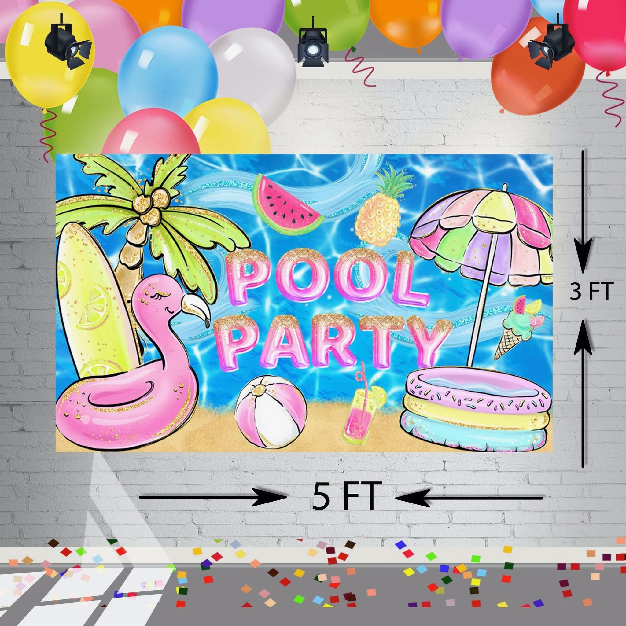 5x3ft Pool Party Backdrop for Birthday Party Decoration. 