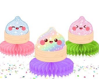 Dumpling Honeycomb Centerpieces, Dumpling Party Decorations, Asian Food Party Decor, Dumpling Birthday Decorations