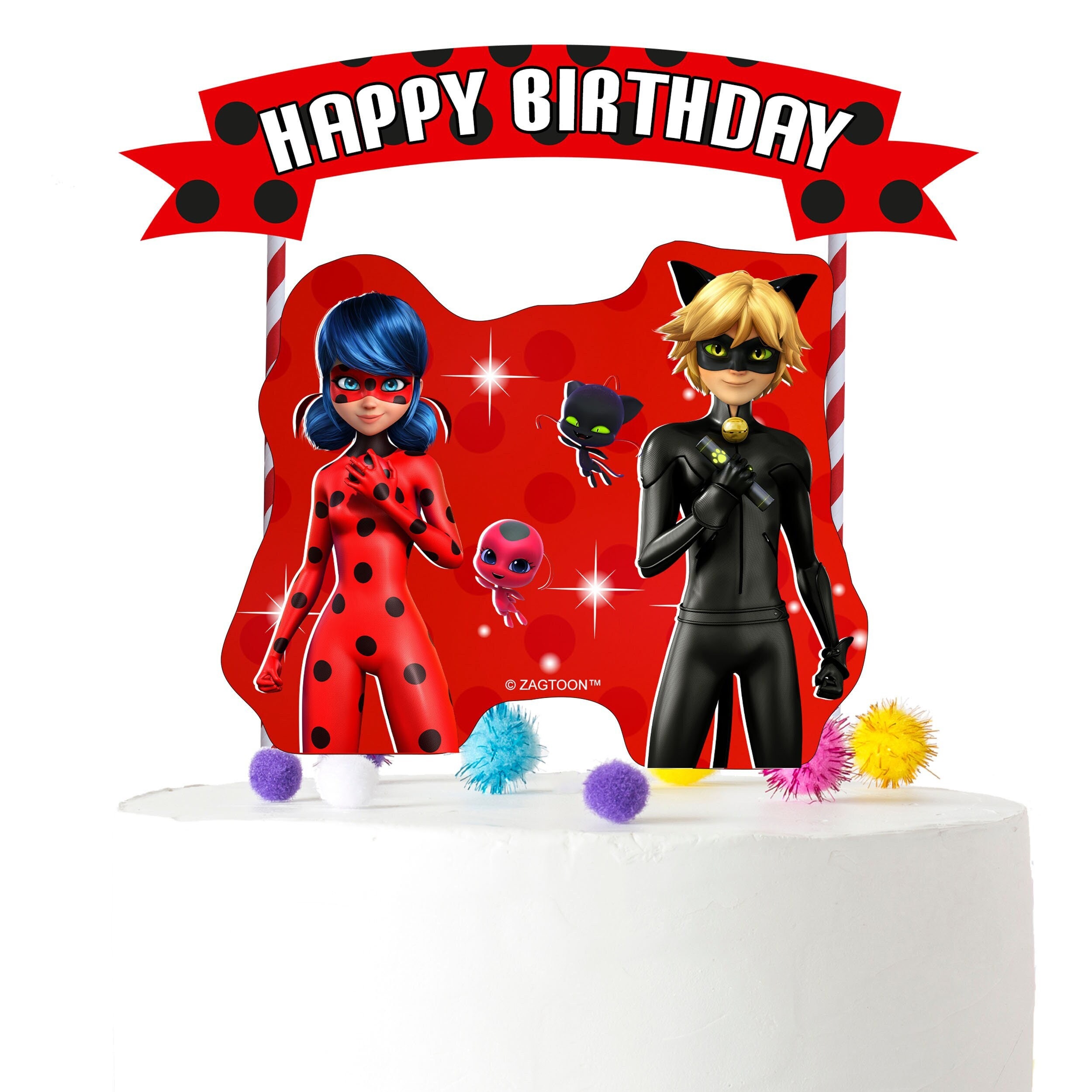 Miraculous Ladybug Cake Topper. Cartoon Miraculous Ladybug Party Supplies  for Birthday Theme Party. 