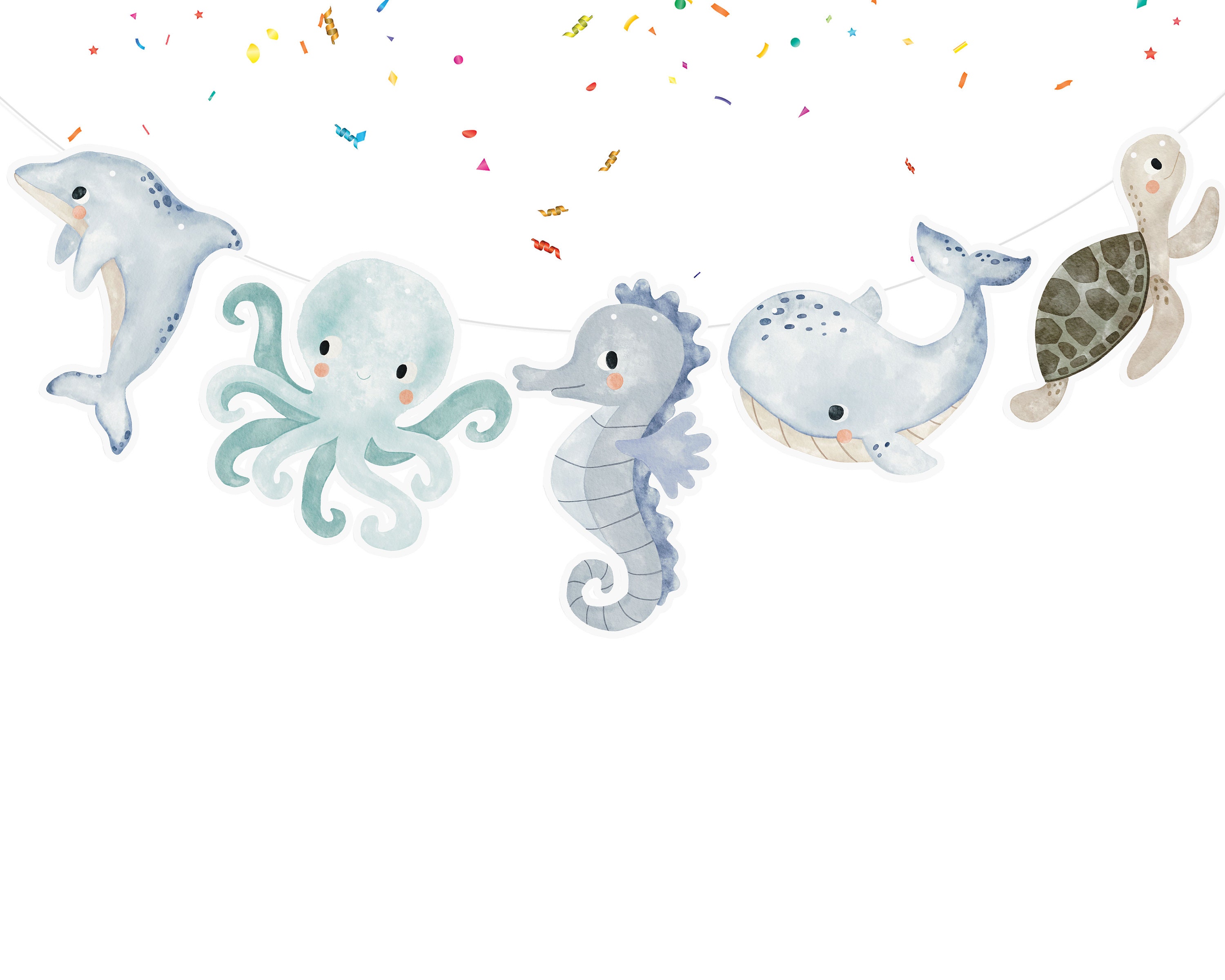 Unter dem Meer Geburtstagsbanner Niedliches Aquarell Ocean Partyzubehör Babyparty | Geburtstagsdekoration für Aquarell Meerestiere