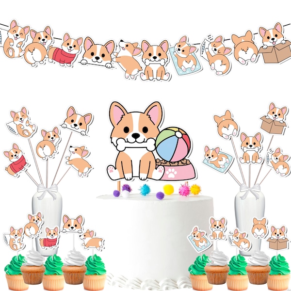 Corgi Party Decor Set - Charming and Playful Celebration for Birthdays & Baby Showers