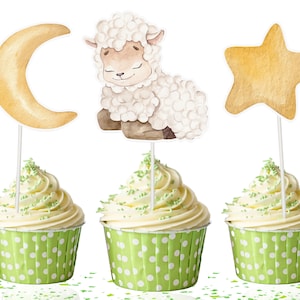 10 pcs White Baby lamb Theme Cupcake Toppers  | Little Sheep Party Supplies for Birthday , Baby Shower | White Fluffy Sheep Party Supplies