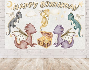 5x3FT Dragons Backdrop for Birthday Party Decorations . Magic Dragons Background for Birthday Party. Dragons Theme Photo Banner