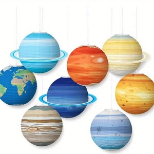 8pcs Outer Space Party Hanging Decorations - Planetary Lanterns for Space-Themed Events