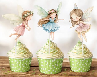 10 PCS Fairy Cupcake Toppers for Girls Birthday – Whimsical Woodland Fairy Party Decorations – Fairy Garden Theme Baby Shower Decor